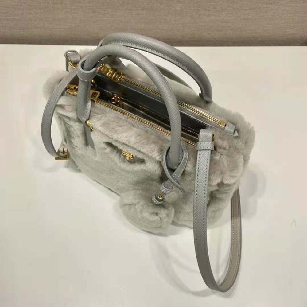 Prada Women Prada Galleria Shearling Mini-Bag-Silver - image 7