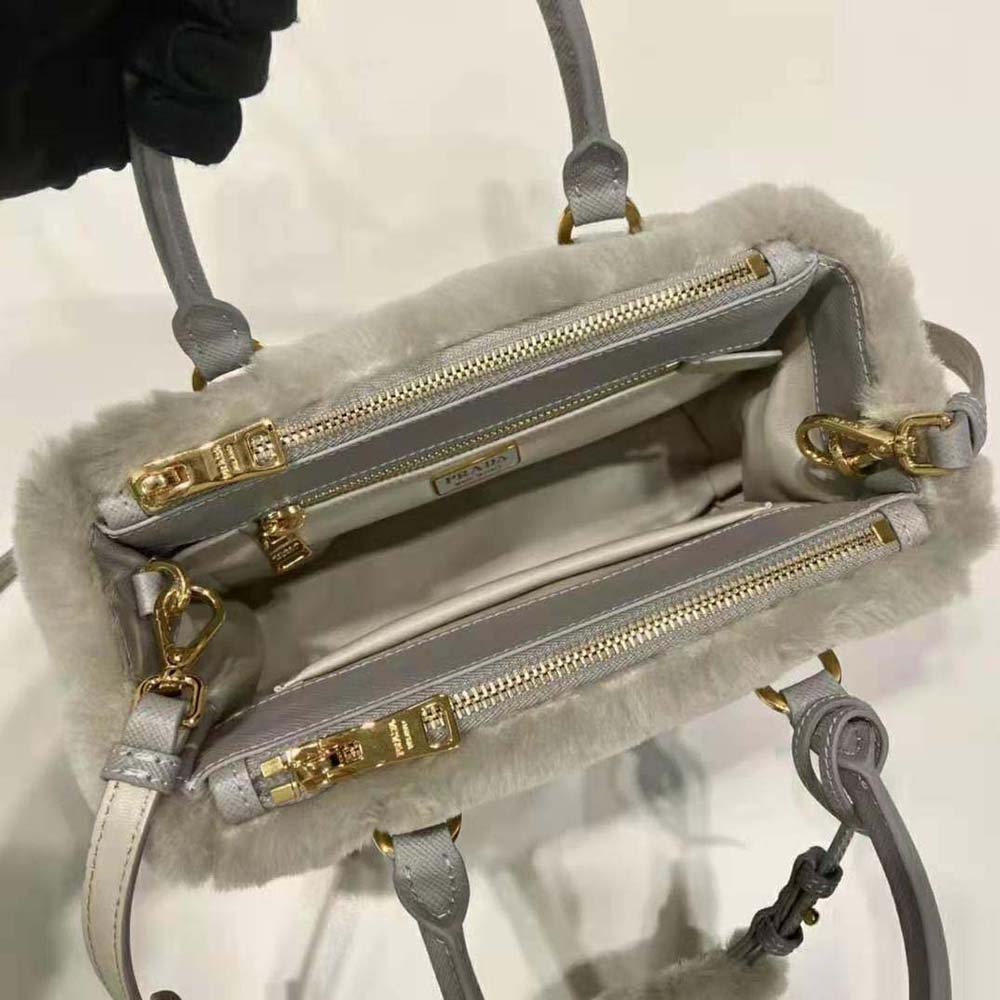 Prada Women Prada Galleria Shearling Mini-Bag-Silver - image 8