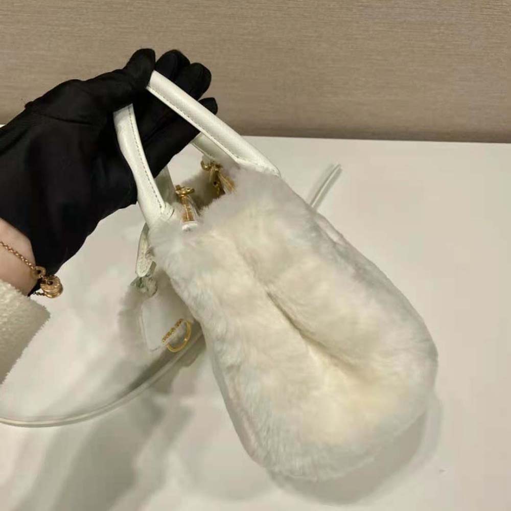 Prada Women Prada Galleria Shearling Mini-Bag-White - image 5