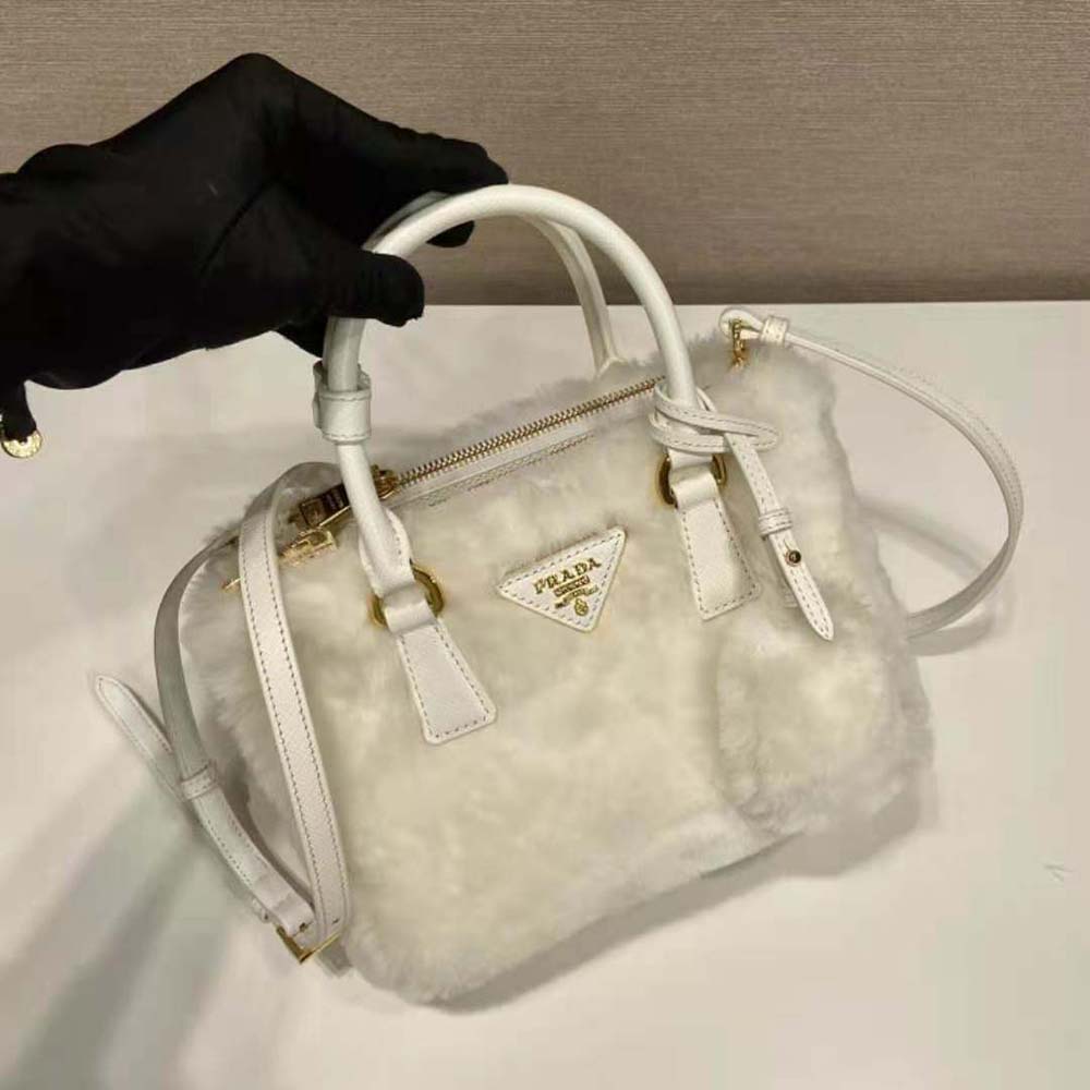 Prada Women Prada Galleria Shearling Mini-Bag-White - image 4
