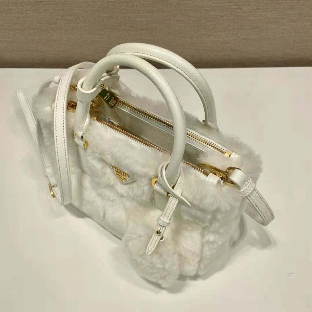 Prada Women Prada Galleria Shearling Mini-Bag-White - image 7