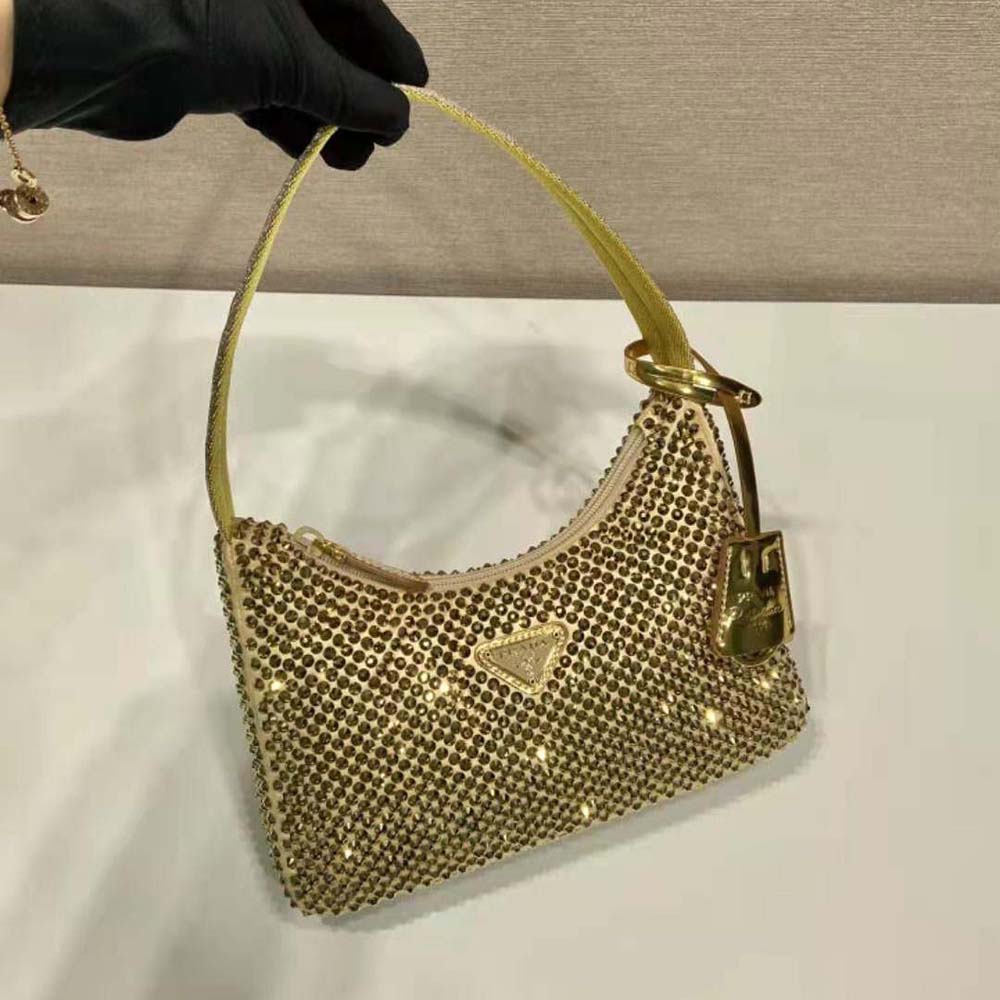 Prada Women Satin Mini-Bag with Crystals-Gold - image 4