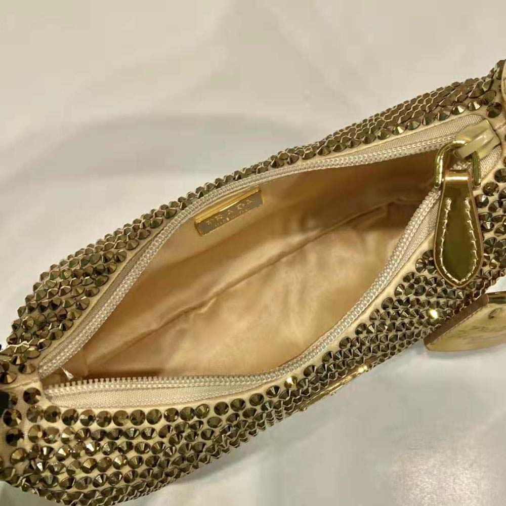 Prada Women Satin Mini-Bag with Crystals-Gold - image 8