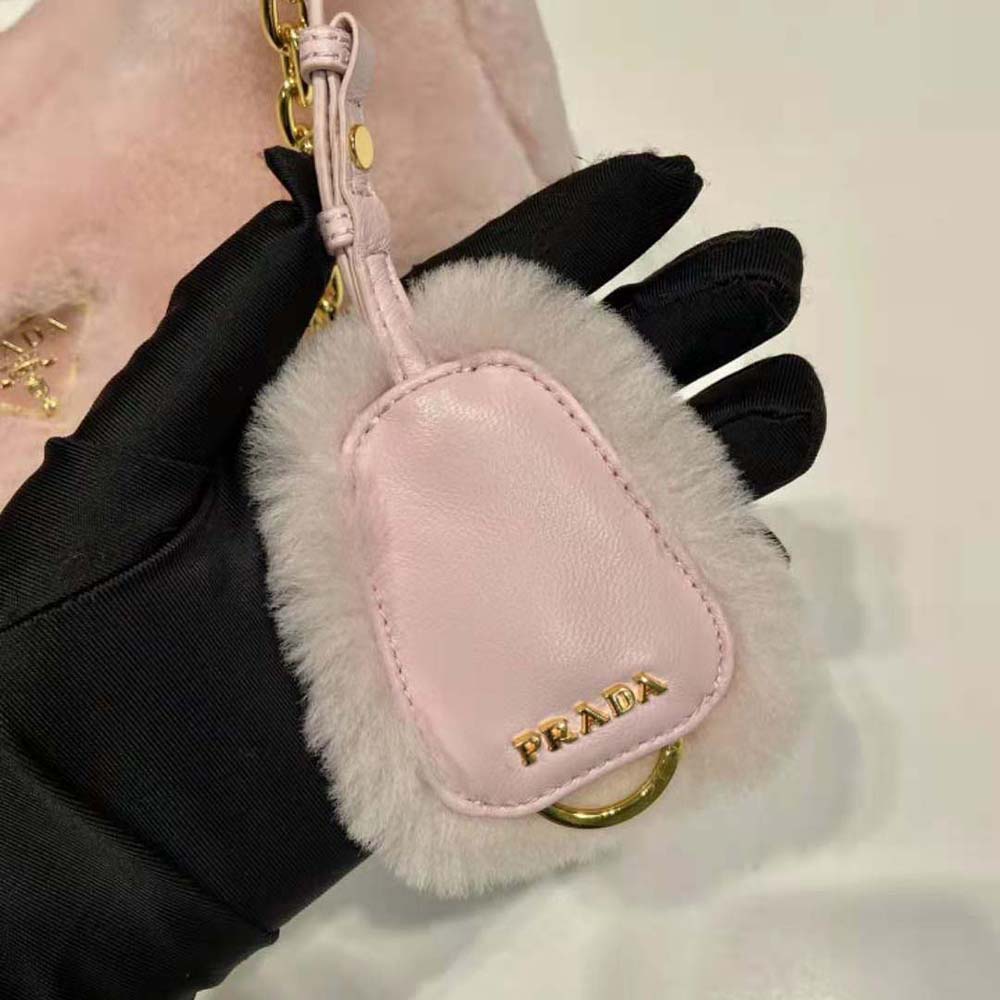 Prada Women Shearling Mini-Bag with the Enameled Metal Triangle Logo-Pink - image 8