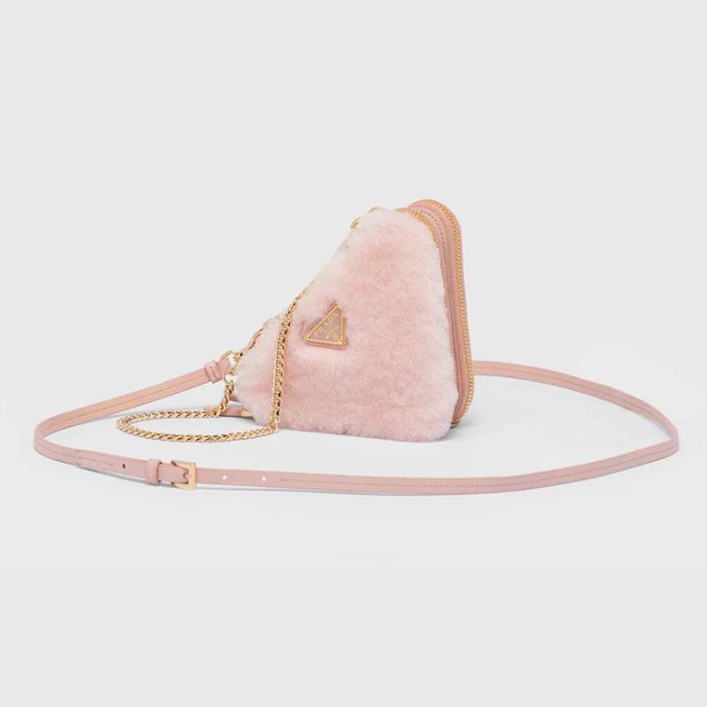 Front view of Prada Women Shearling and Saffiano Leather Mini-Pouch-Pink