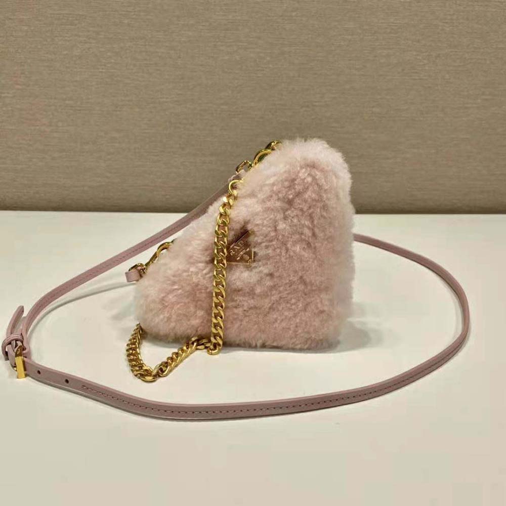 Prada Women Shearling and Saffiano Leather Mini-Pouch-Pink - image 4