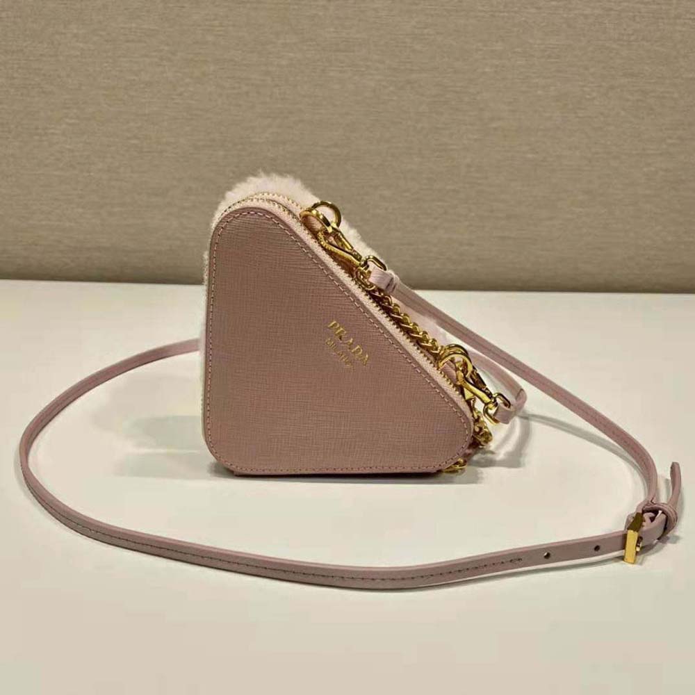 Prada Women Shearling and Saffiano Leather Mini-Pouch-Pink - image 6