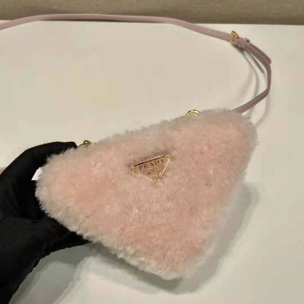 Prada Women Shearling and Saffiano Leather Mini-Pouch-Pink - image 5