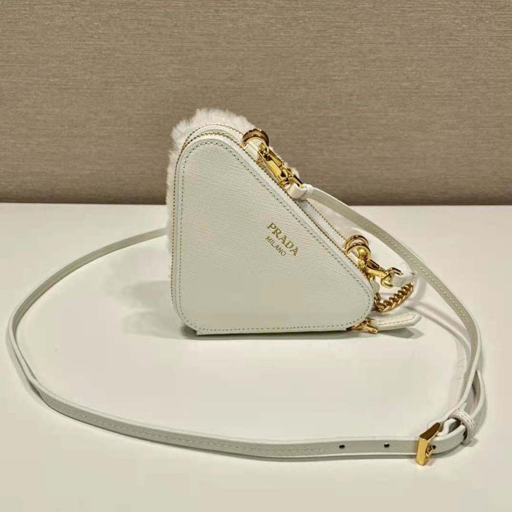 Prada Women Shearling and Saffiano Leather Mini-Pouch-White - image 6