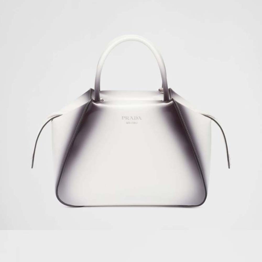 Front view of Prada Women Small Brushed Leather Prada Supernova Handbag-White