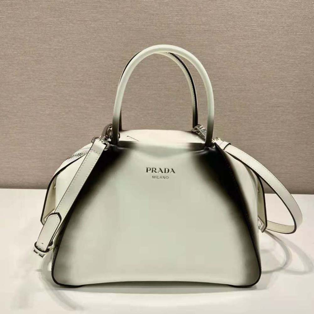 Close-up of white brushed leather texture on Prada Supernova Handbag