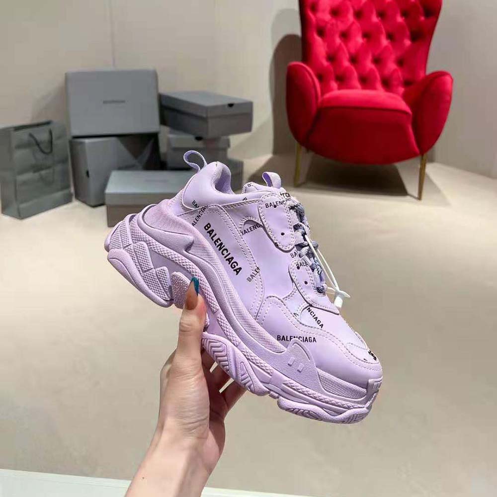 Balenciaga Unisex Triple S Sneaker Allover Logo in Lilac Purple and Black Technical Material - image 6