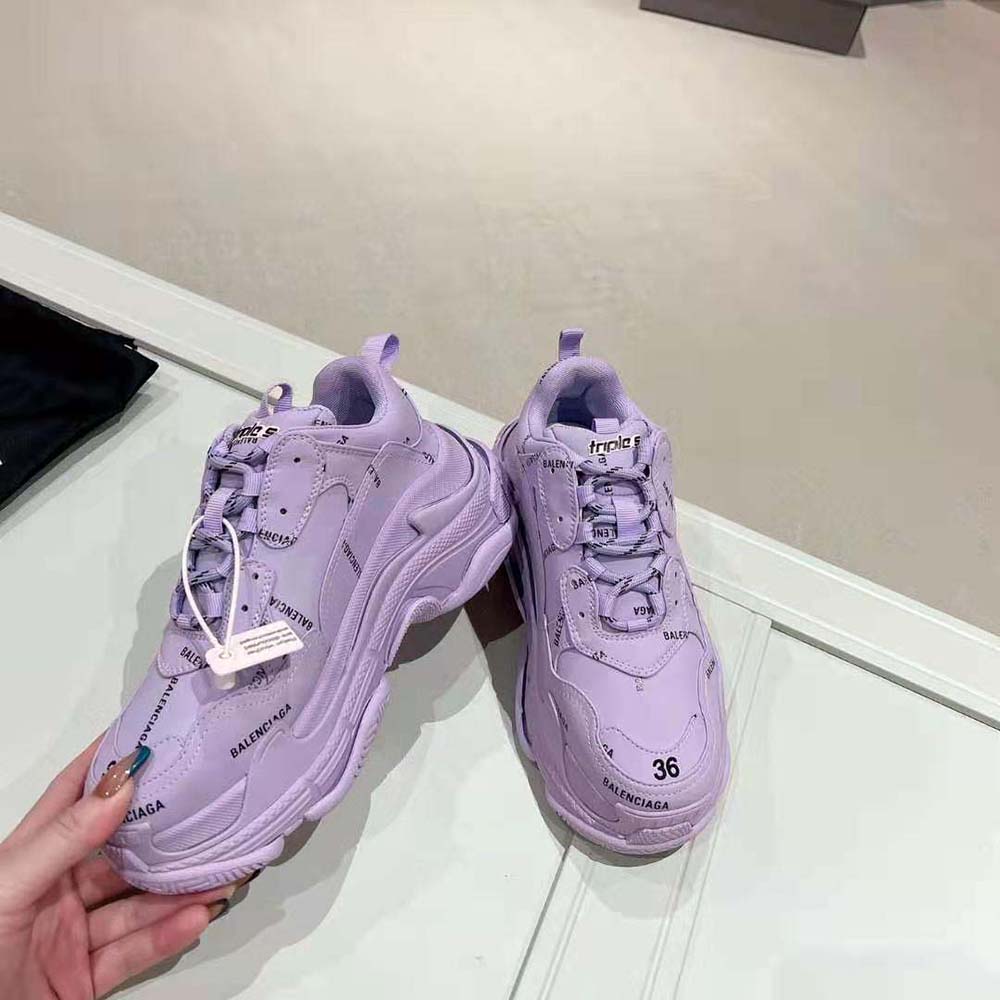 Balenciaga Unisex Triple S Sneaker Allover Logo in Lilac Purple and Black Technical Material - image 5