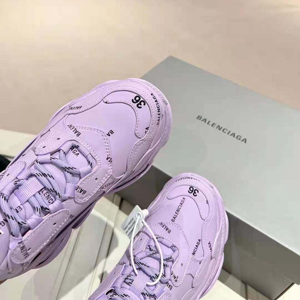 Balenciaga Unisex Triple S Sneaker Allover Logo in Lilac Purple and Black Technical Material - image 8