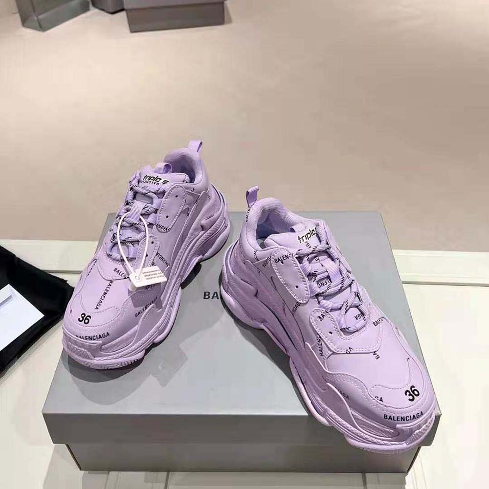 Balenciaga Unisex Triple S Sneaker Allover Logo in Lilac Purple and Black Technical Material - image 4