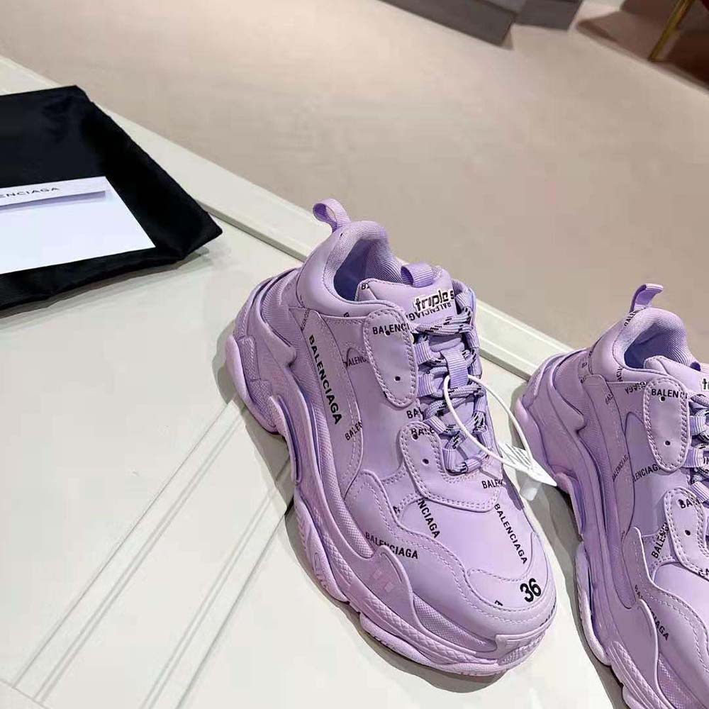 Balenciaga Unisex Triple S Sneaker Allover Logo in Lilac Purple and Black Technical Material - image 7