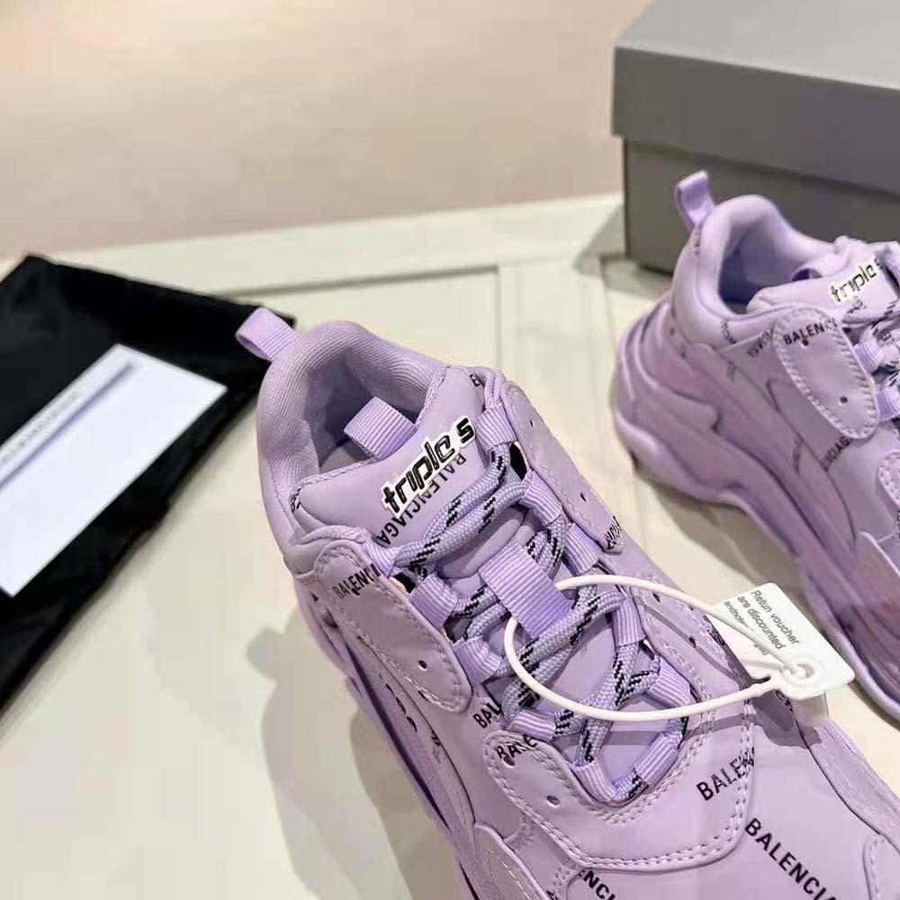 Balenciaga Unisex Triple S Sneaker Allover Logo in Lilac Purple and Black Technical Material - image 10