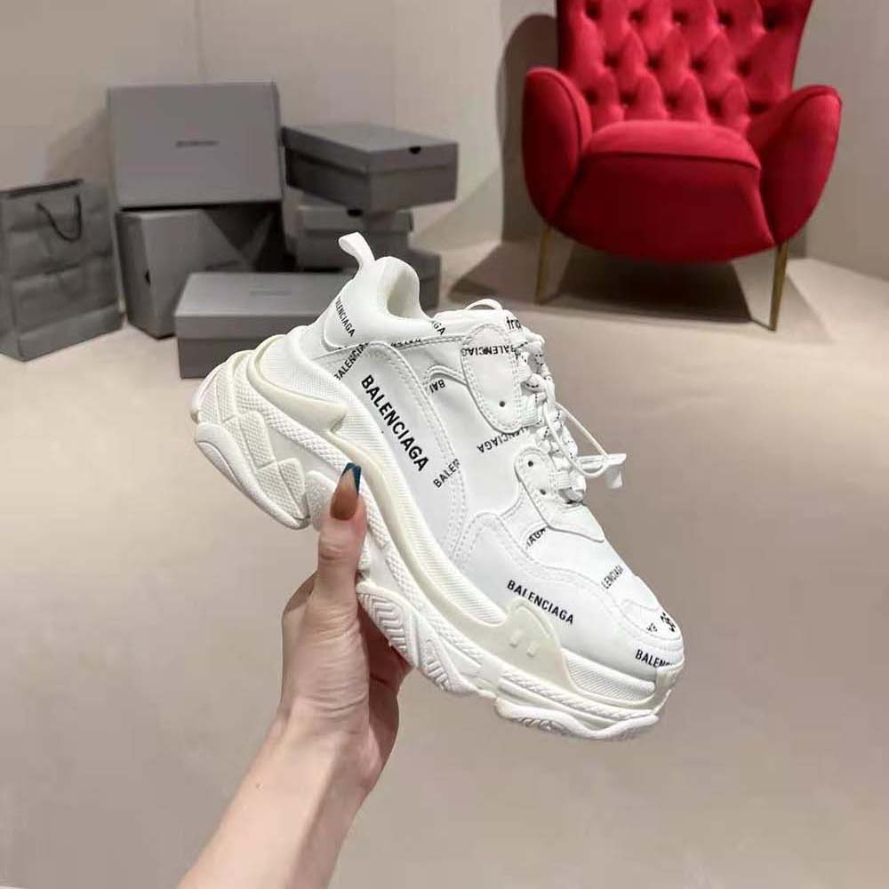 Balenciaga Unisex Triple S Sneaker Allover Logo in White and Black Technical Material - image 6