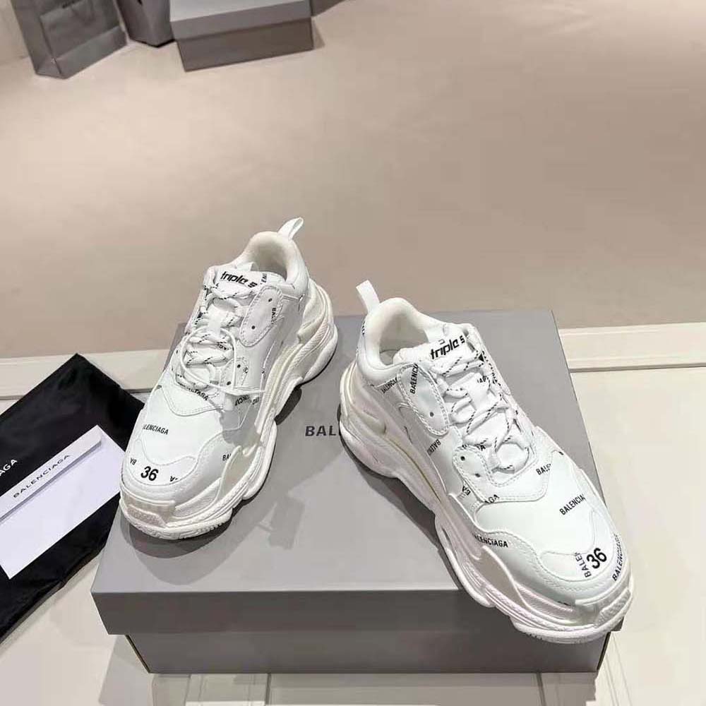 Balenciaga Unisex Triple S Sneaker Allover Logo in White and Black Technical Material - image 4