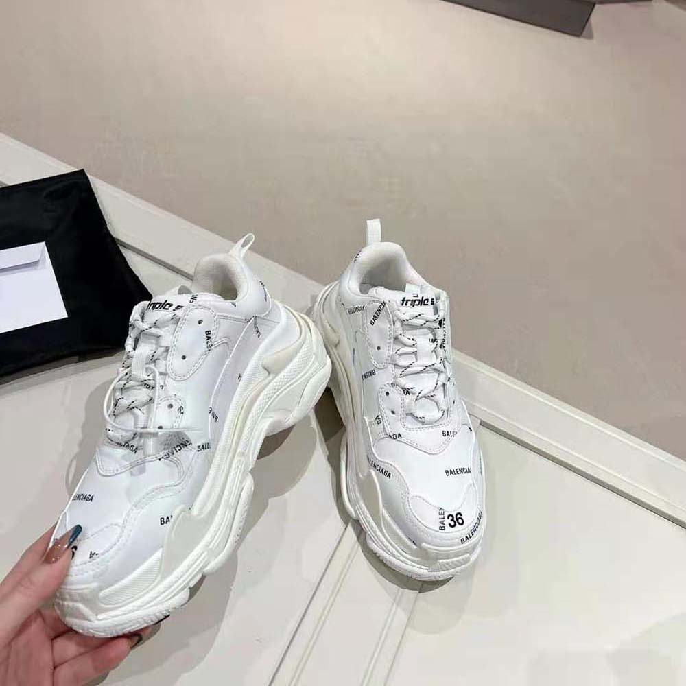 Balenciaga Unisex Triple S Sneaker Allover Logo in White and Black Technical Material - image 5