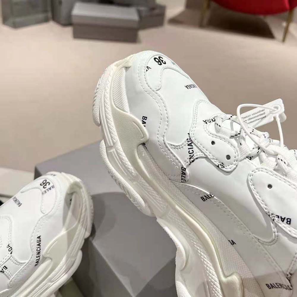 Balenciaga Unisex Triple S Sneaker Allover Logo in White and Black Technical Material - image 8