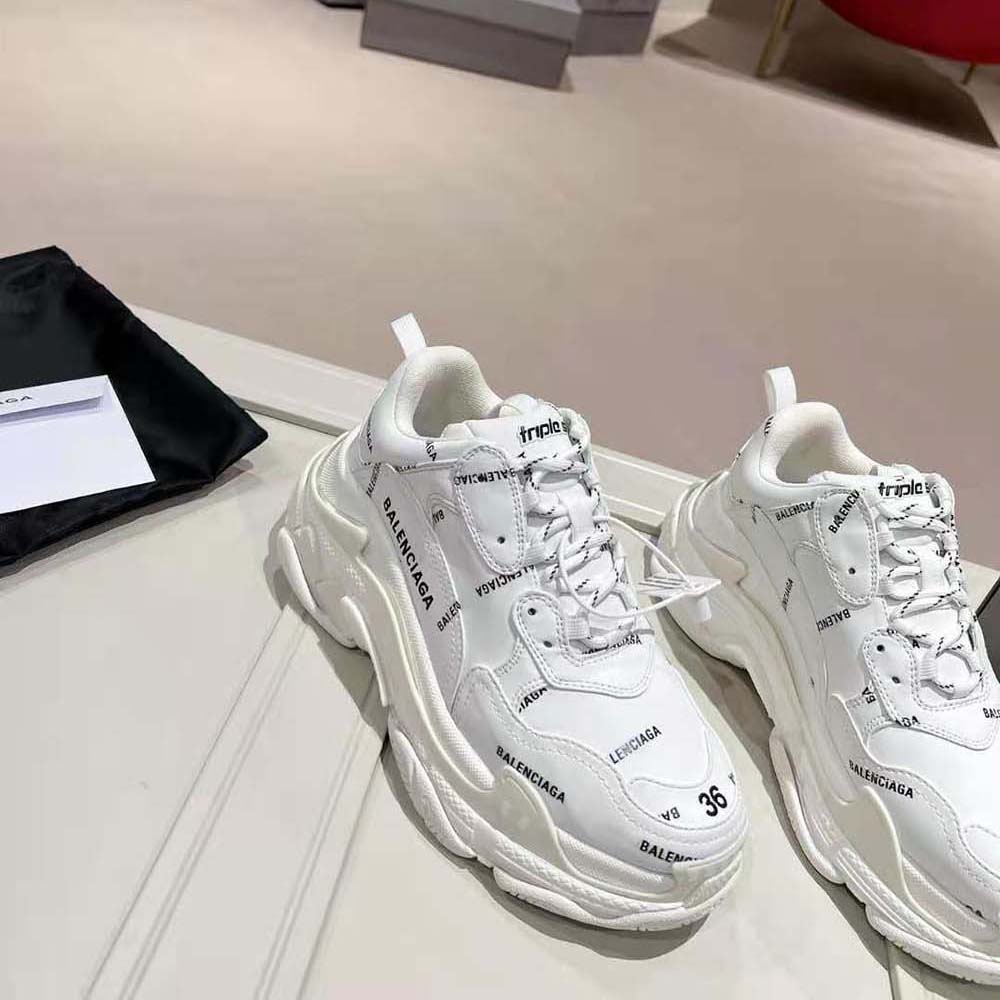 Balenciaga Unisex Triple S Sneaker Allover Logo in White and Black Technical Material - image 7