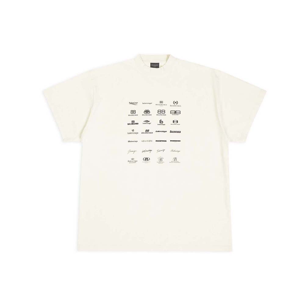 Front view of Balenciaga Men Archives Logos T-shirt Oversized in Light Beige