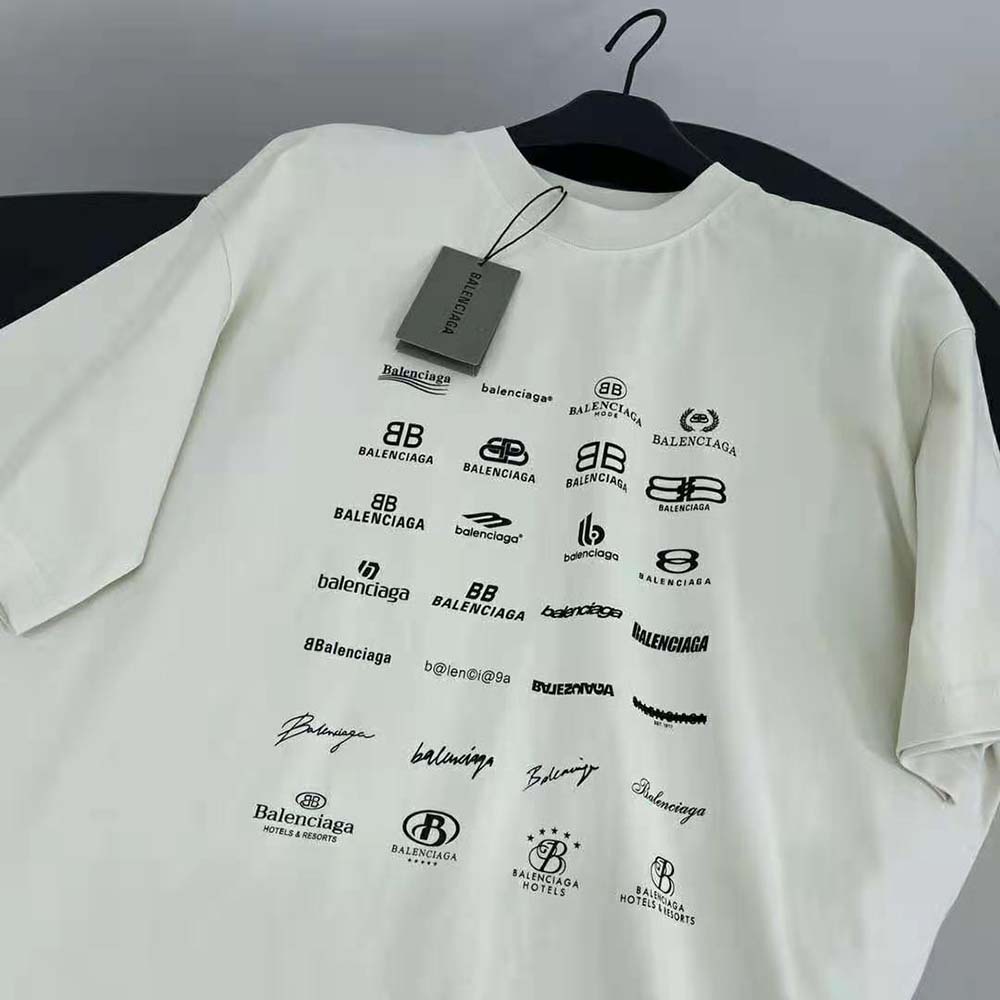 Balenciaga Men Archives Logos T-shirt Oversized in Light Beige - image 7
