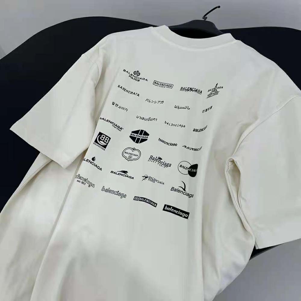 Balenciaga Men Archives Logos T-shirt Oversized in Light Beige - image 6