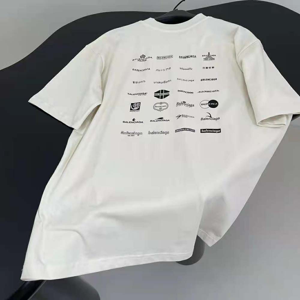 Balenciaga Men Archives Logos T-shirt Oversized in Light Beige - image 4