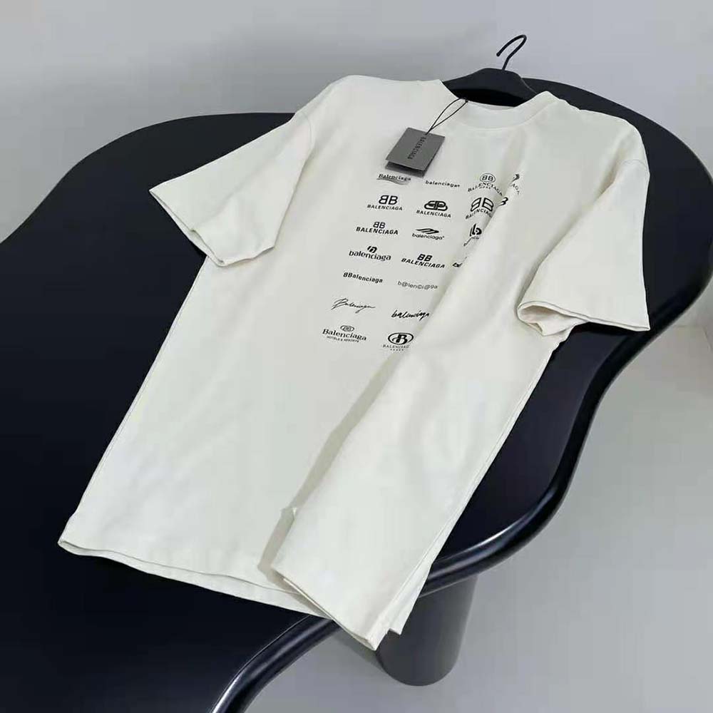 Balenciaga Men Archives Logos T-shirt Oversized in Light Beige - image 5
