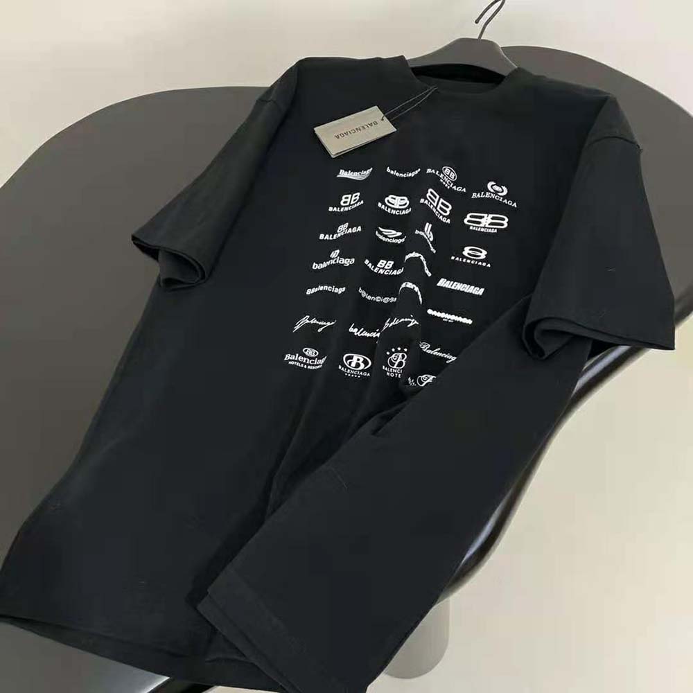 Balenciaga Men Archives Logos T-shirt Oversized in Light Black - image 5