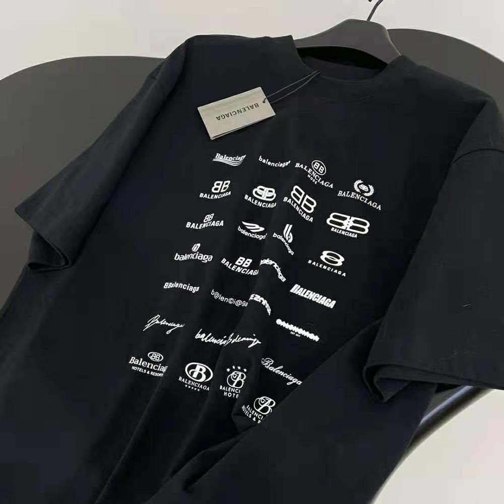 Balenciaga Men Archives Logos T-shirt Oversized in Light Black - image 4