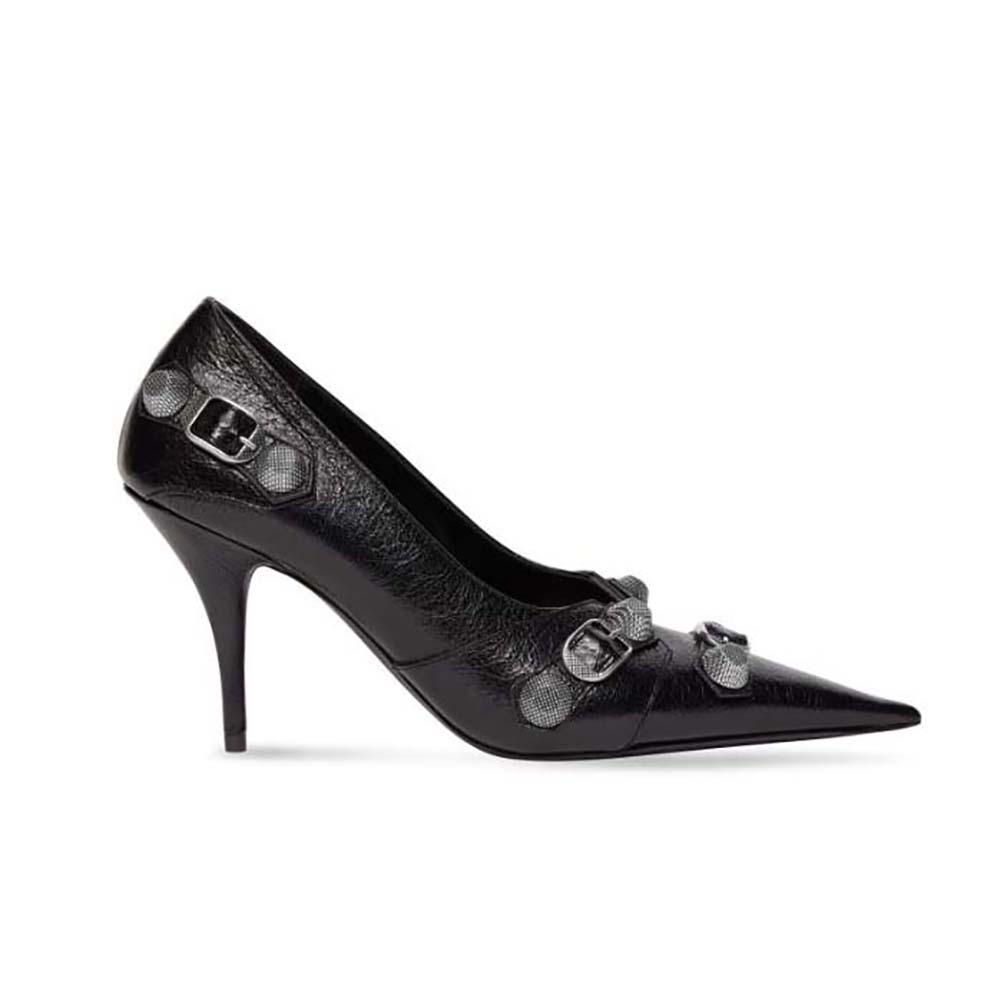 Side profile of Balenciaga Women Cagole 90mm Pump in Black Arena Lambskin