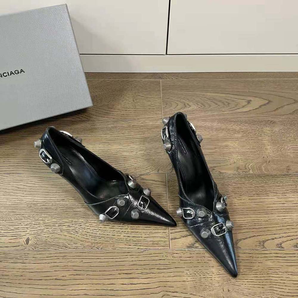 Balenciaga Women Cagole 90mm Pump in Black Arena Lambskin - image 5
