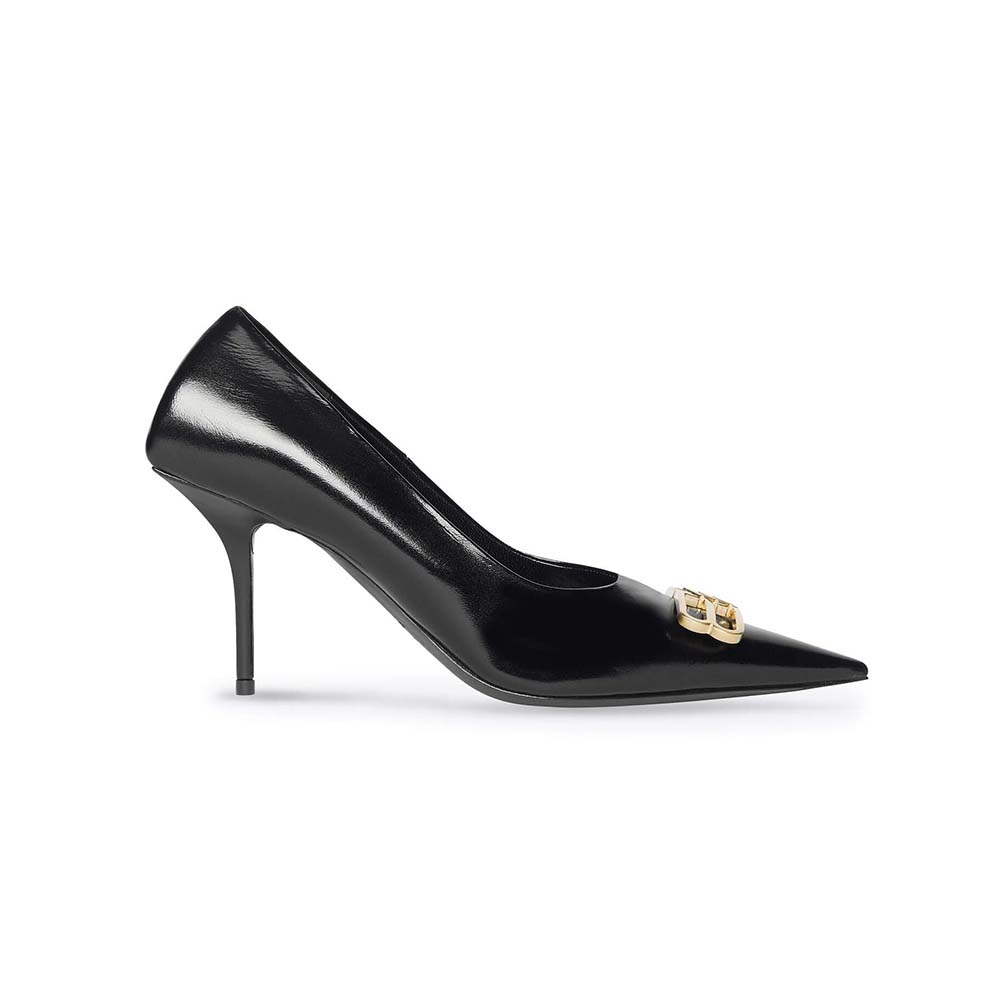 Side profile of Balenciaga Women Square Knife BB 80mm Pump black lambskin