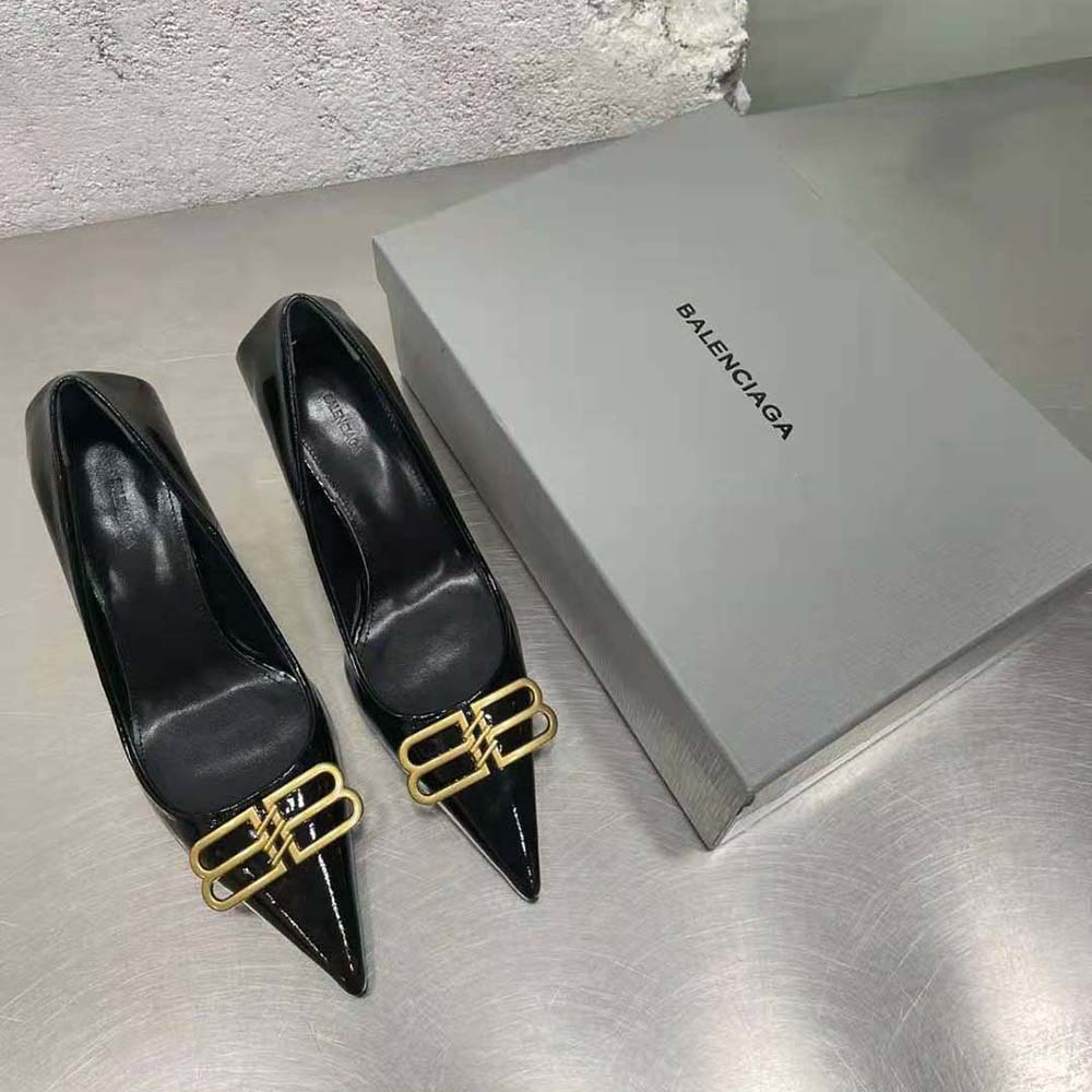 Rear view showing heel height on Balenciaga Women Square Knife BB 80mm Pump