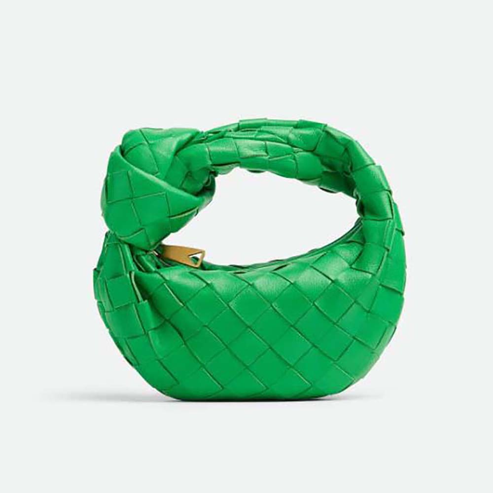Front view of Bottega Veneta Women Candy Jodie Micro Intrecciato Leather Top Handle Bag-Green