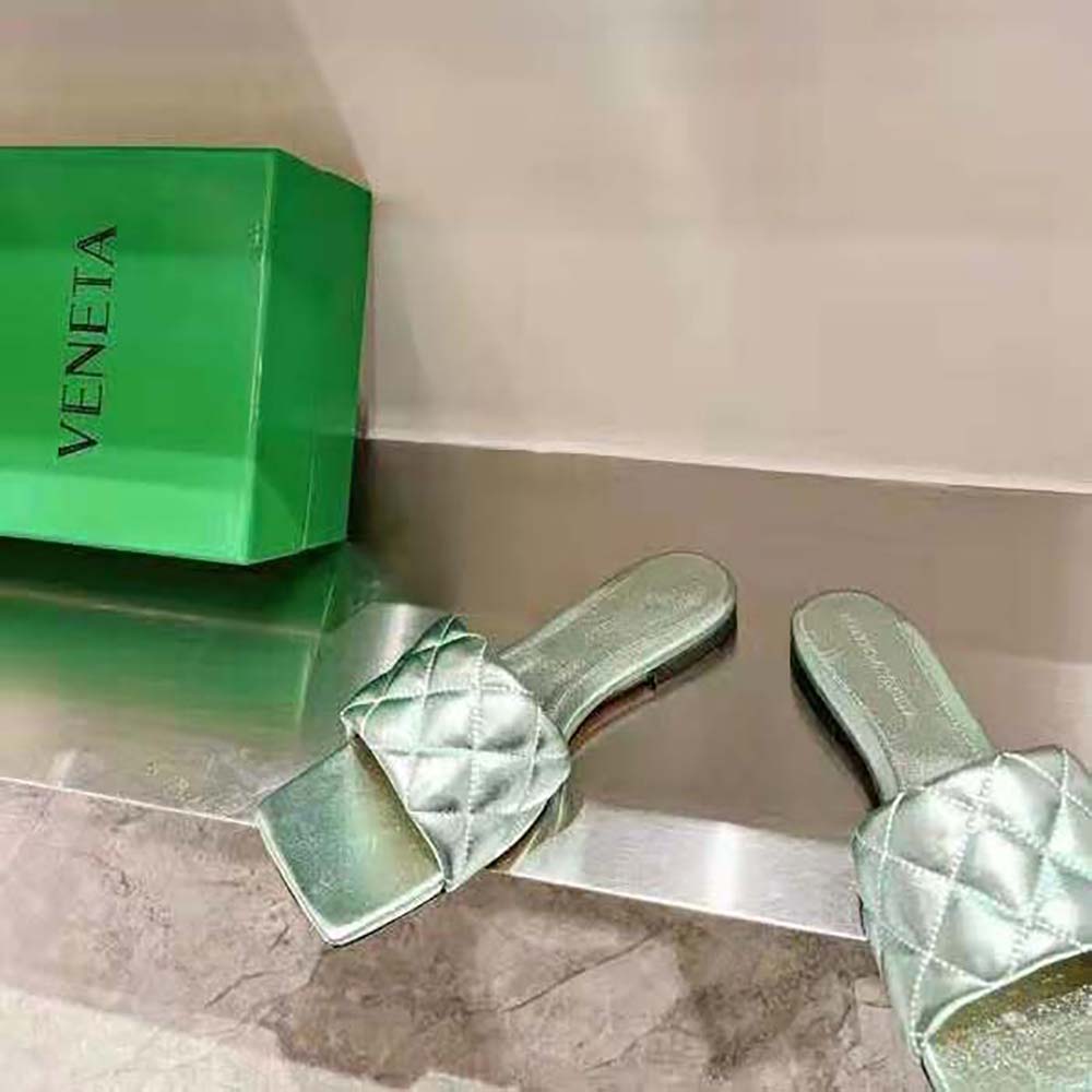 Bottega Veneta Women Lido Flat Sandal Intreccio Metallised Leather Flat Sandals-Aqua - image 7
