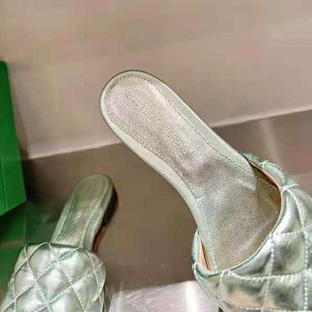 Bottega Veneta Women Lido Flat Sandal Intreccio Metallised Leather Flat Sandals-Aqua - image 10