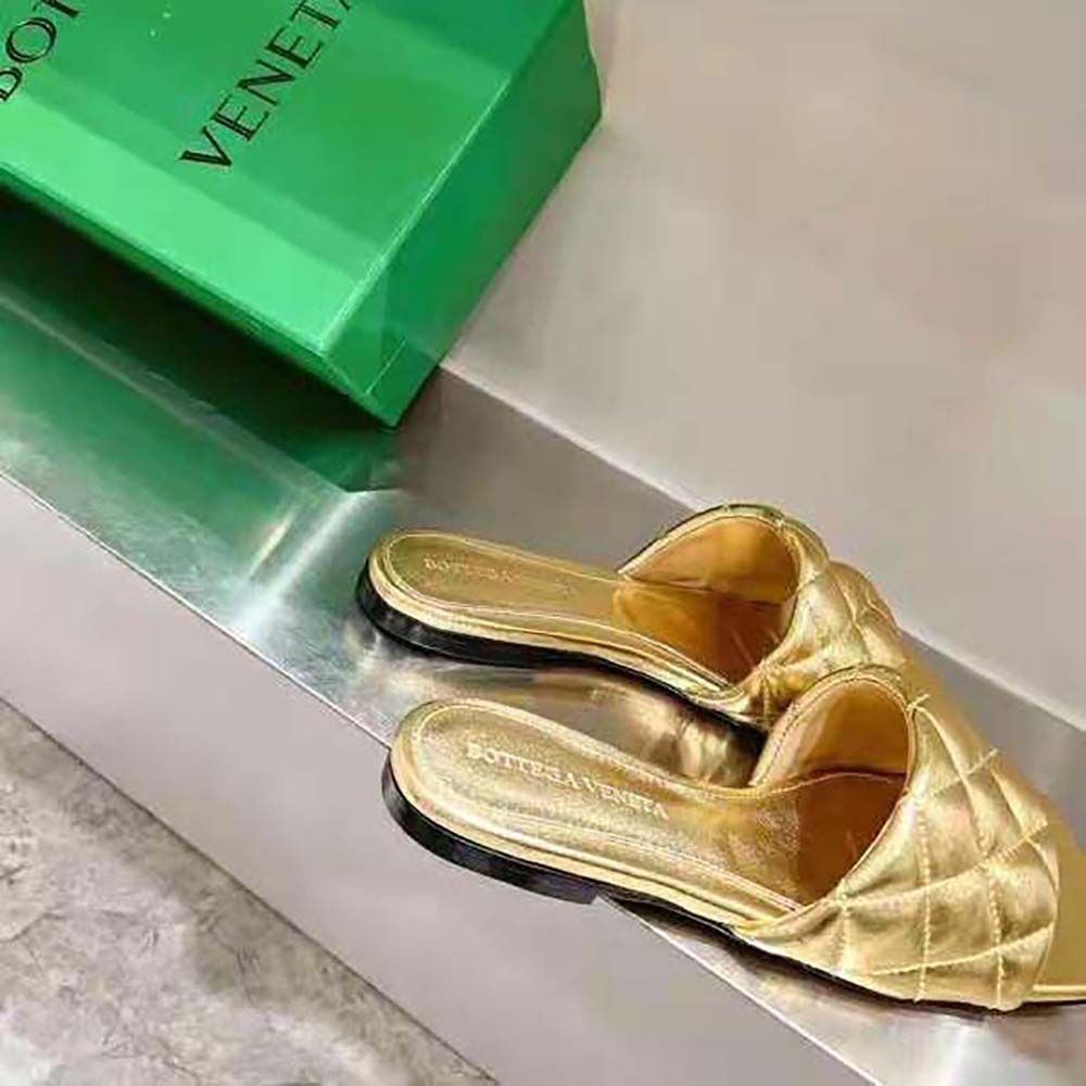 Bottega Veneta Women Lido Flat Sandal Intreccio Metallised Leather Flat Sandals-Gold - image 10