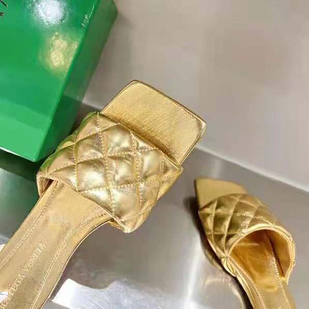 Bottega Veneta Women Lido Flat Sandal Intreccio Metallised Leather Flat Sandals-Gold - image 9