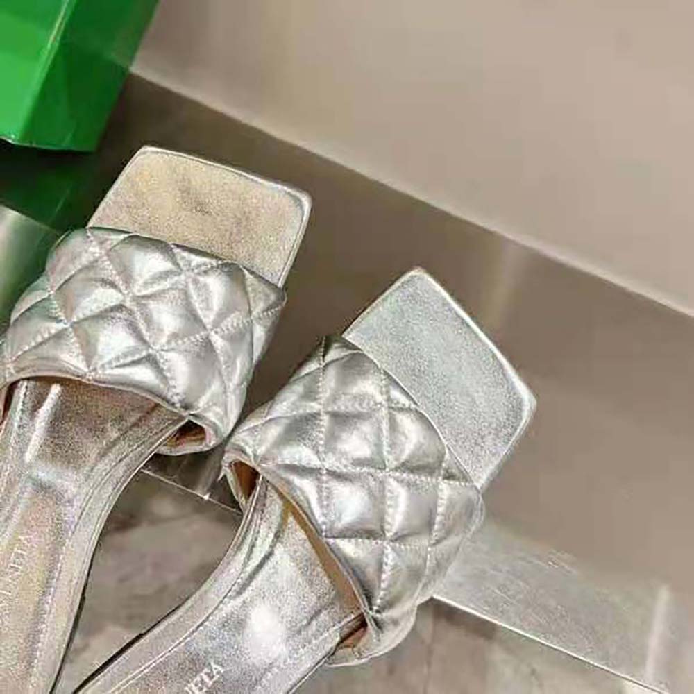 Bottega Veneta Women Lido Flat Sandal Intreccio Metallised Leather Flat Sandals-Silver - image 9