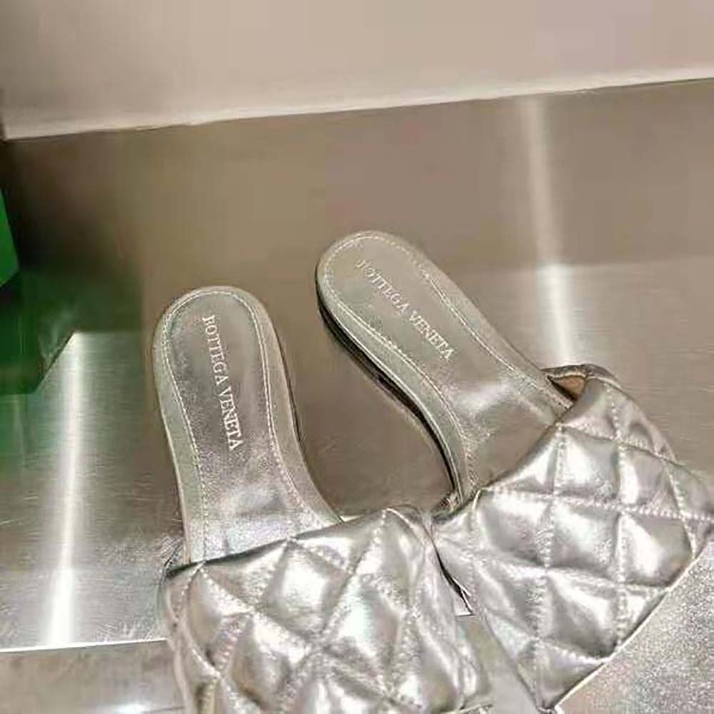 Bottega Veneta Women Lido Flat Sandal Intreccio Metallised Leather Flat Sandals-Silver - image 8