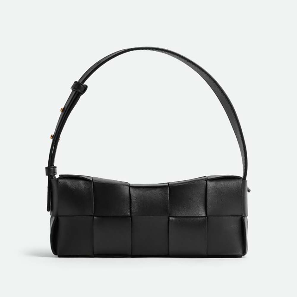 Front view of Bottega Veneta Small Brick Cassette leather shoulder bag black