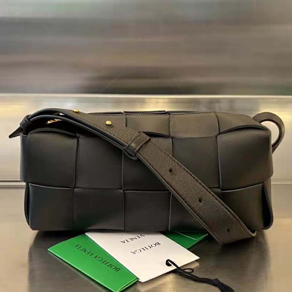 Close-up of intreccio woven leather detail on Small Brick Cassette bag
