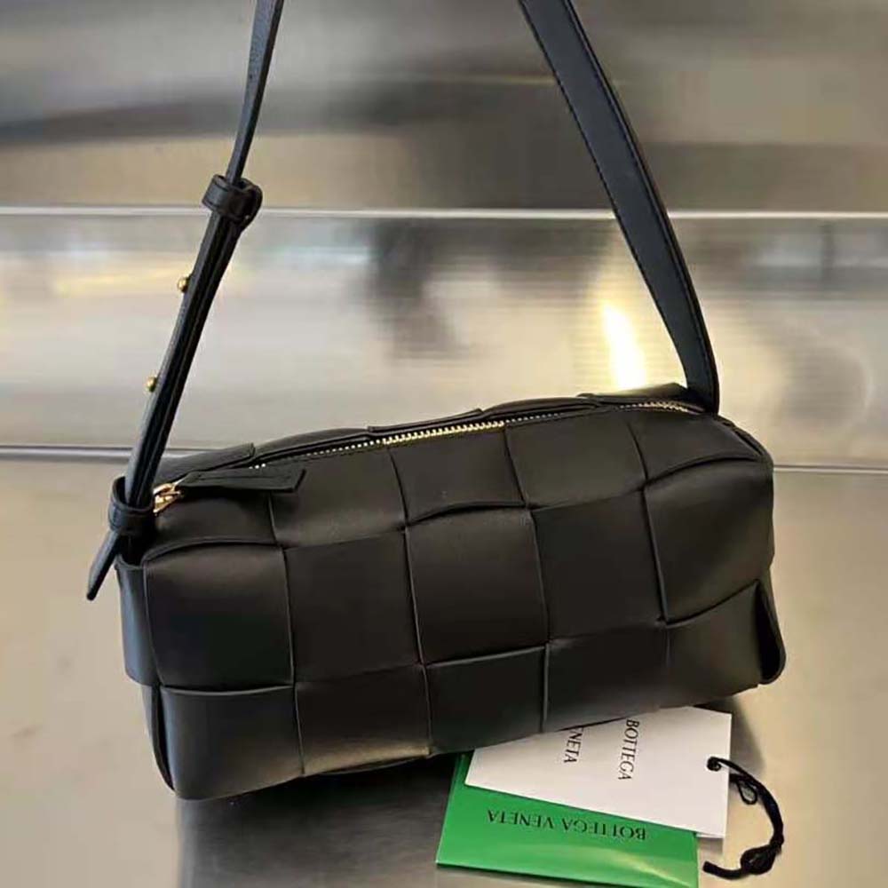 Bottega Veneta Women Small Brick Cassette Intreccio Leather Shoulder Bag-Black - image 4