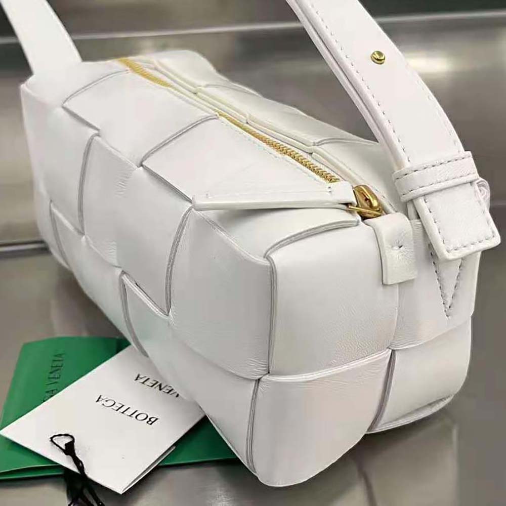 Bottega Veneta Women Small Brick Cassette Intreccio Leather Shoulder Bag-White - image 6
