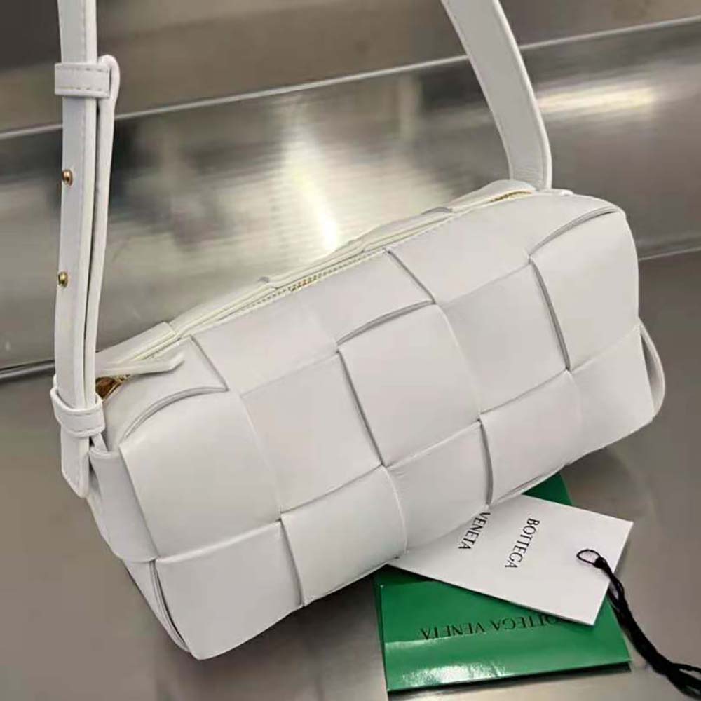Bottega Veneta Women Small Brick Cassette Intreccio Leather Shoulder Bag-White - image 4