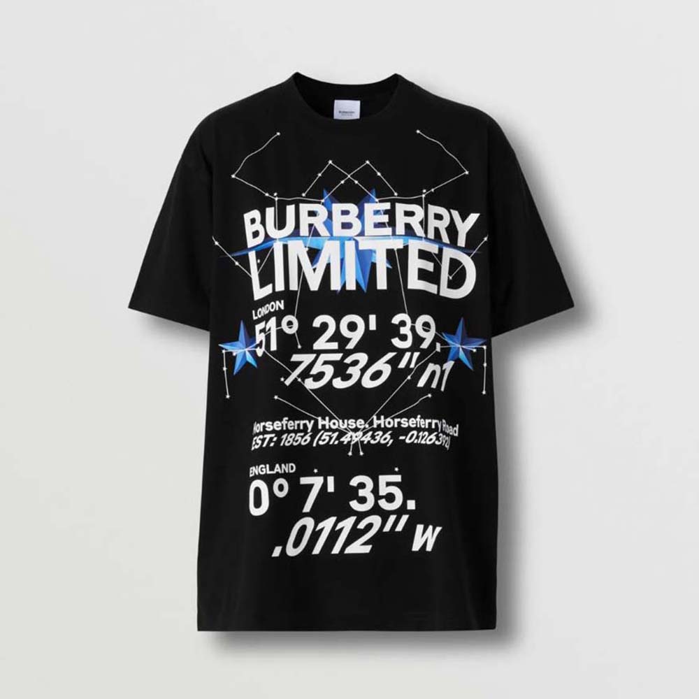 Front view of Burberry Women Constellations Print Oversized T-shirt-Black